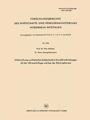 cover image of Untersuchung synthetischer Kohlenhydrat-Eiweißverbindungen mit der Ultracentrifuge und bei der Electrophorese
